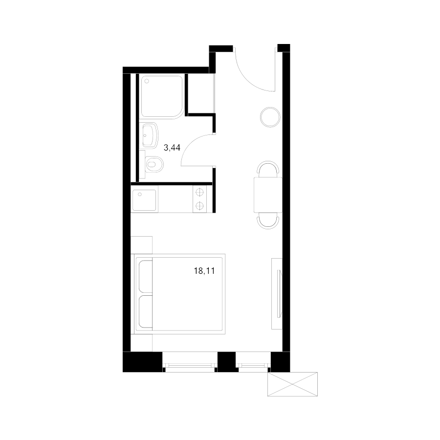 Студия 21,6 м²