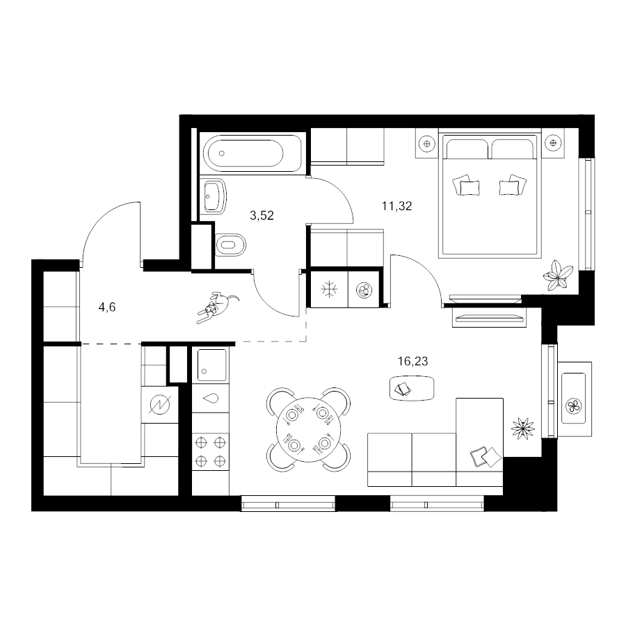 2 ккв (Евро) 40,7 м²