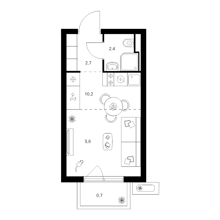 Студия 21,6 м²