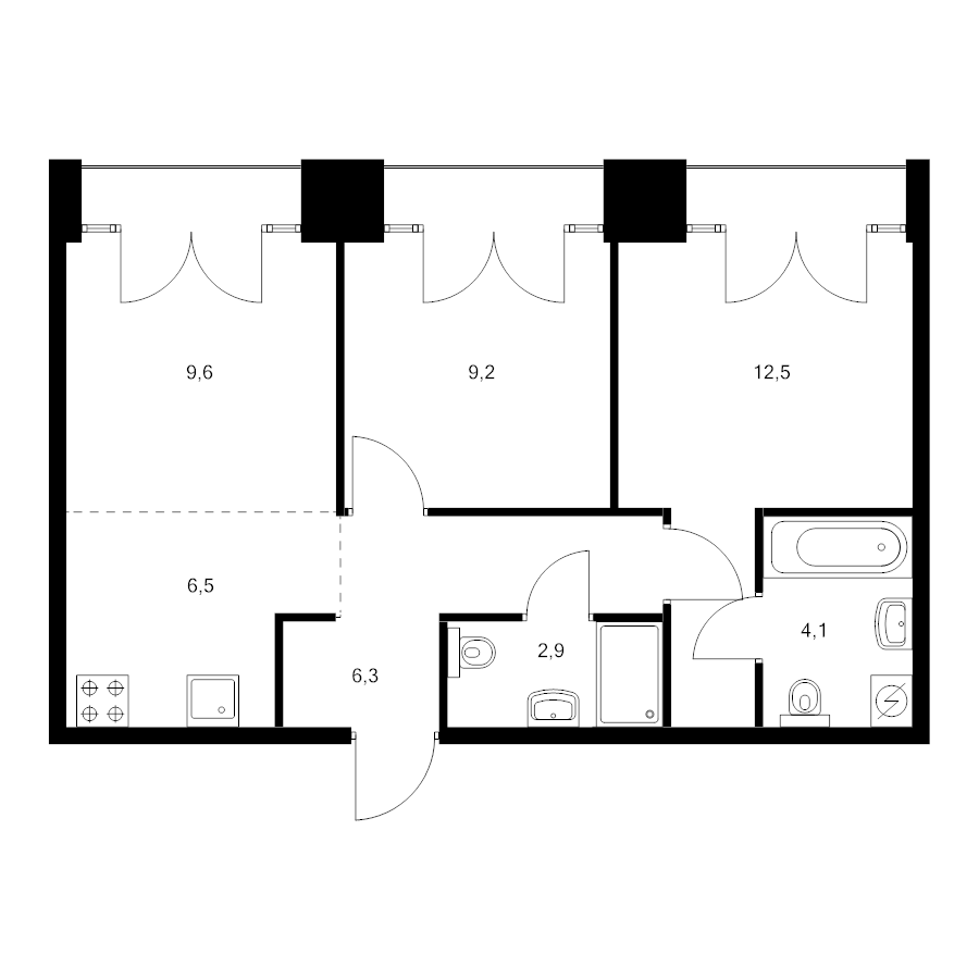 3 ккв (Евро) 52,8 м²