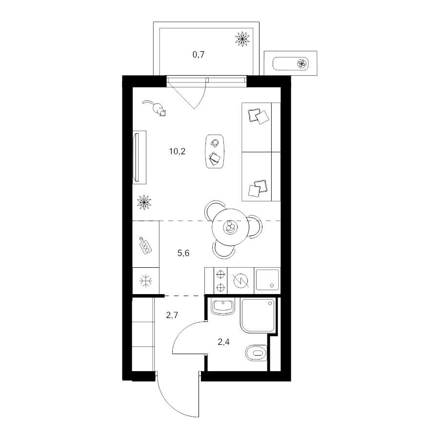 Студия 21,6 м²