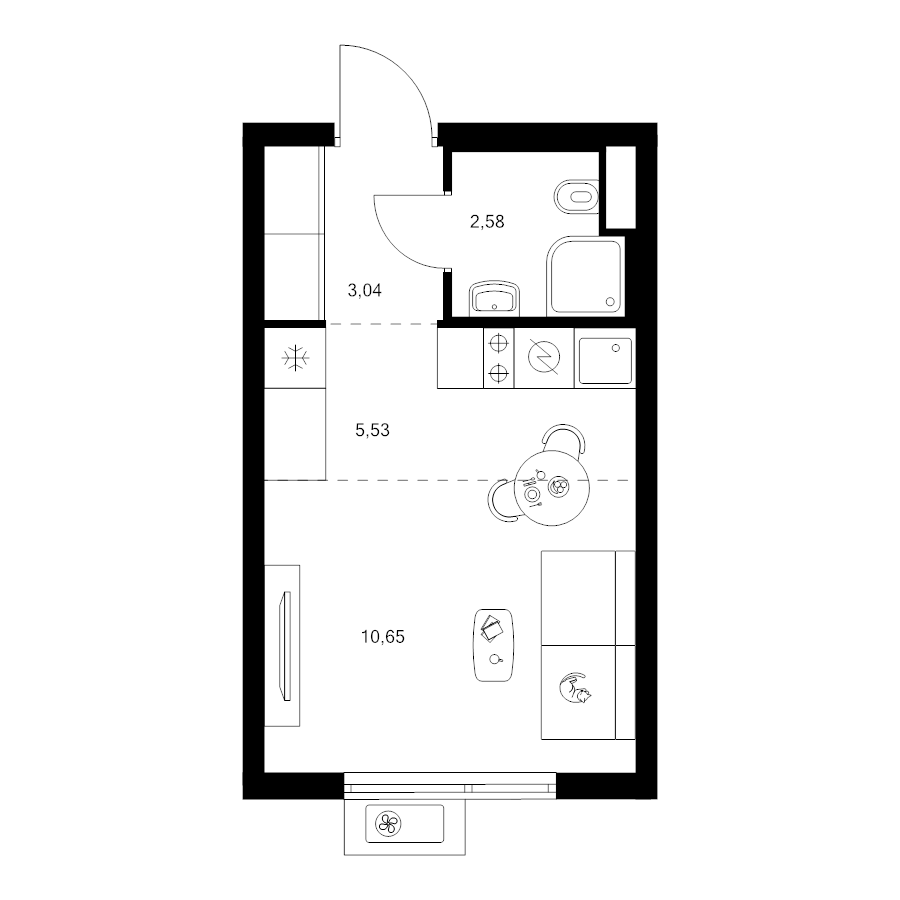 Студия 21,8 м²