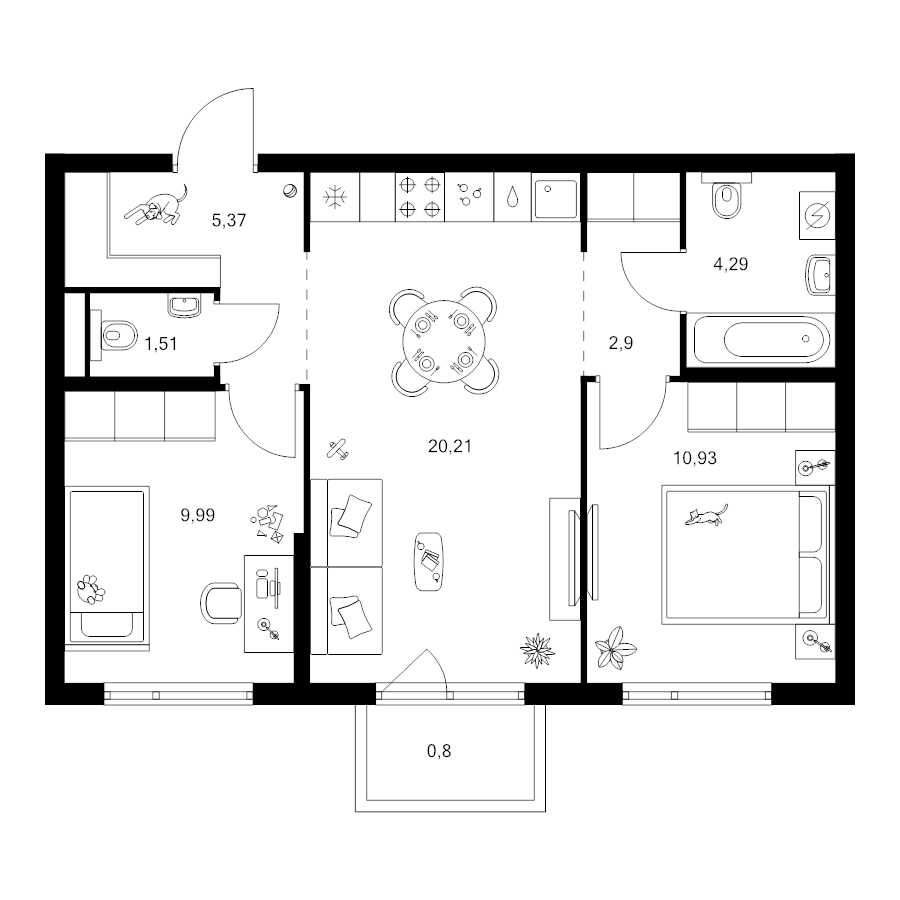 3 ккв (Евро) 56 м²