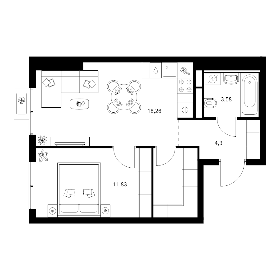 2 ккв (Евро) 42,5 м²