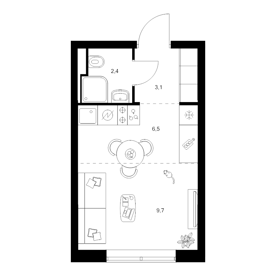 Студия 21,7 м²