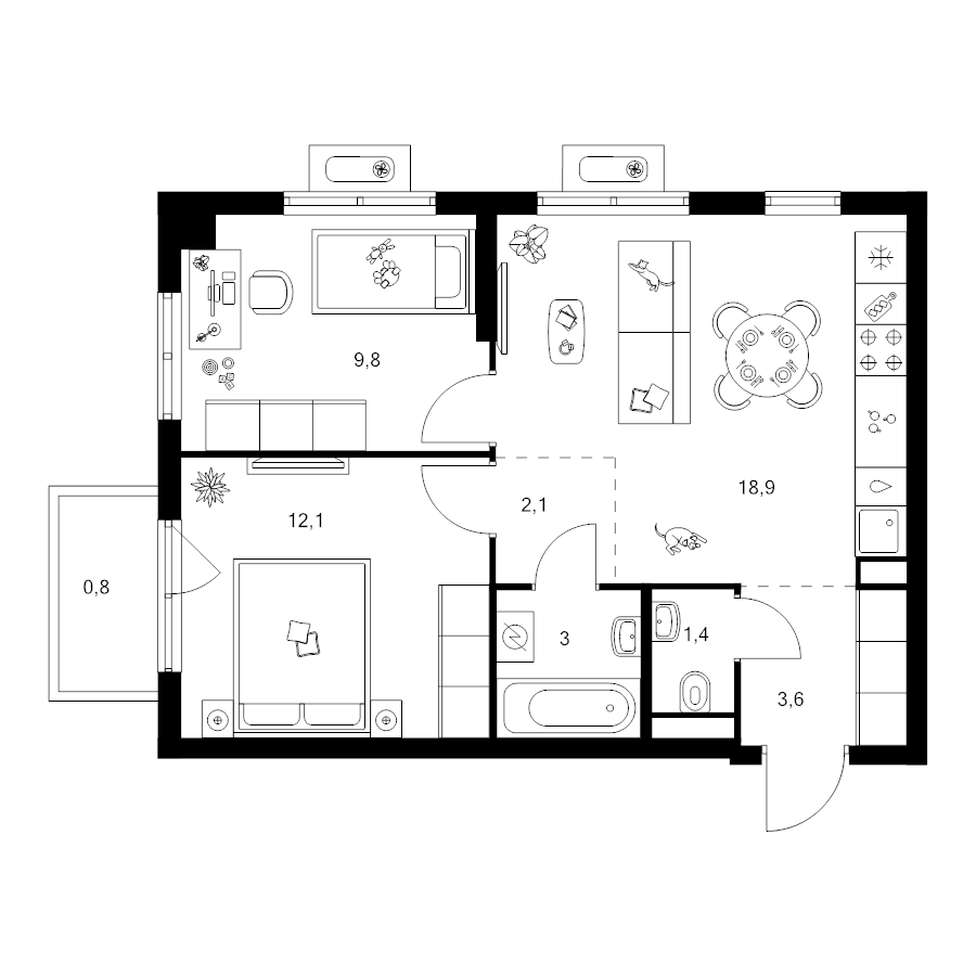 3 ккв (Евро) 51,7 м²