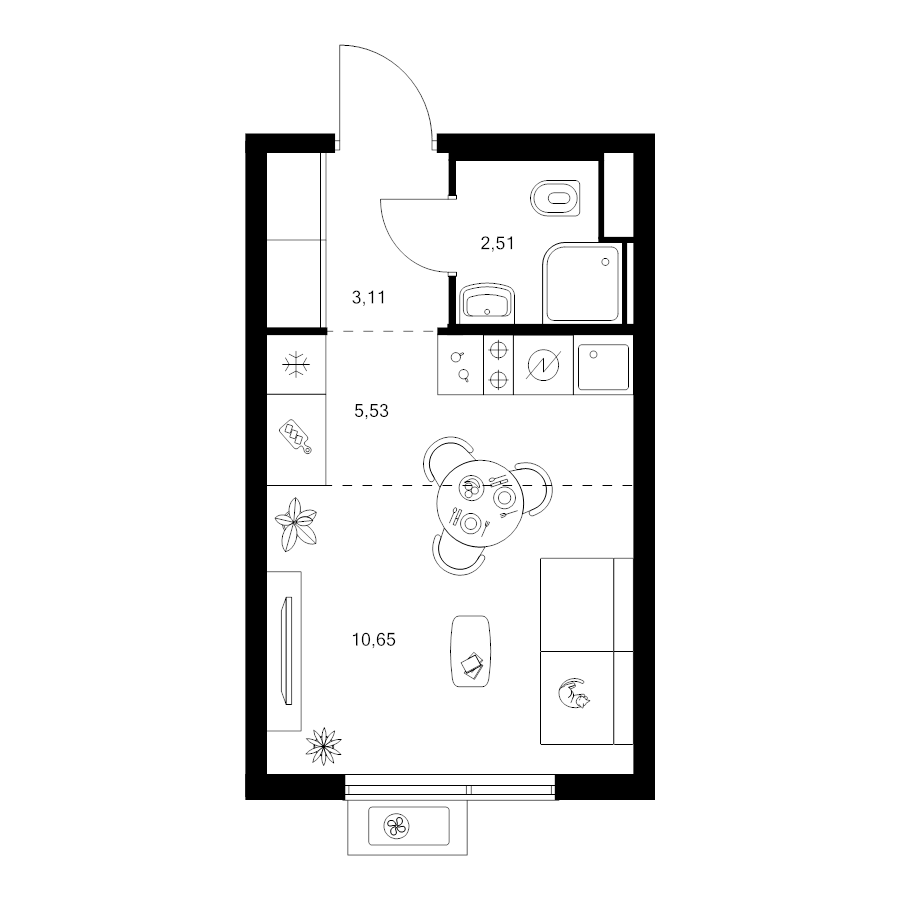 Студия 21,8 м²