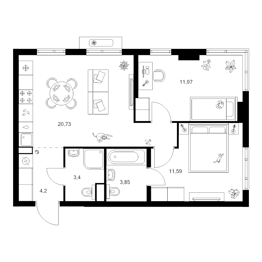 3 ккв (Евро) 55,7 м²