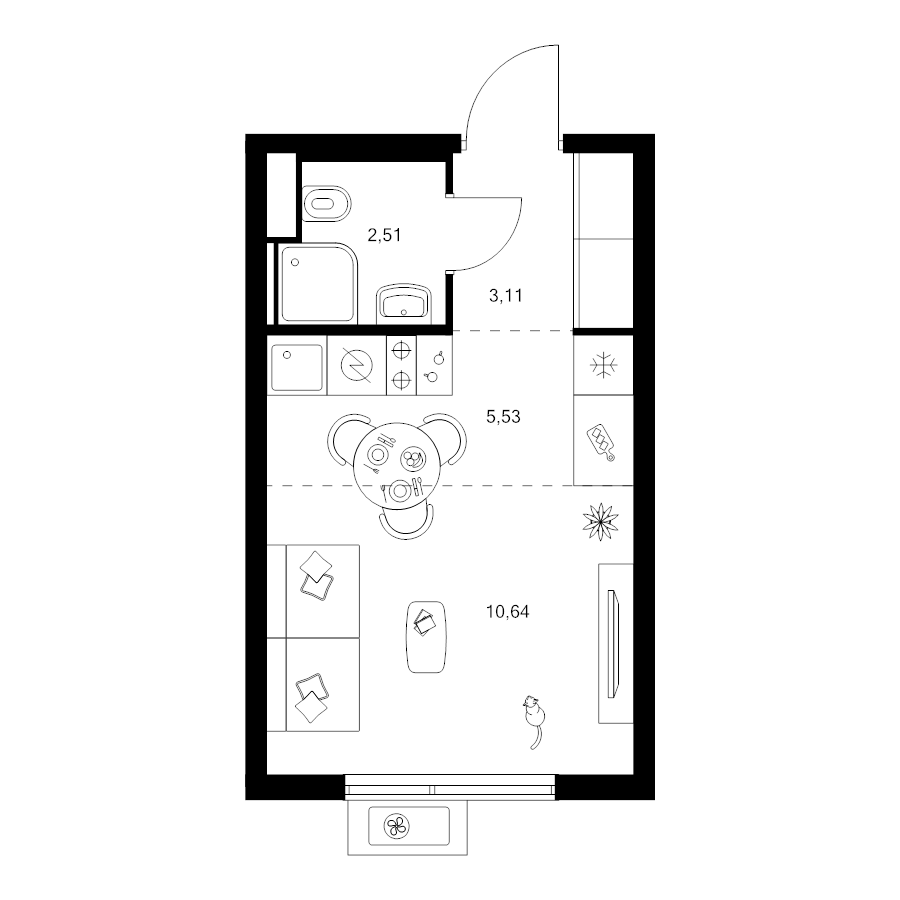 Студия 21,8 м²