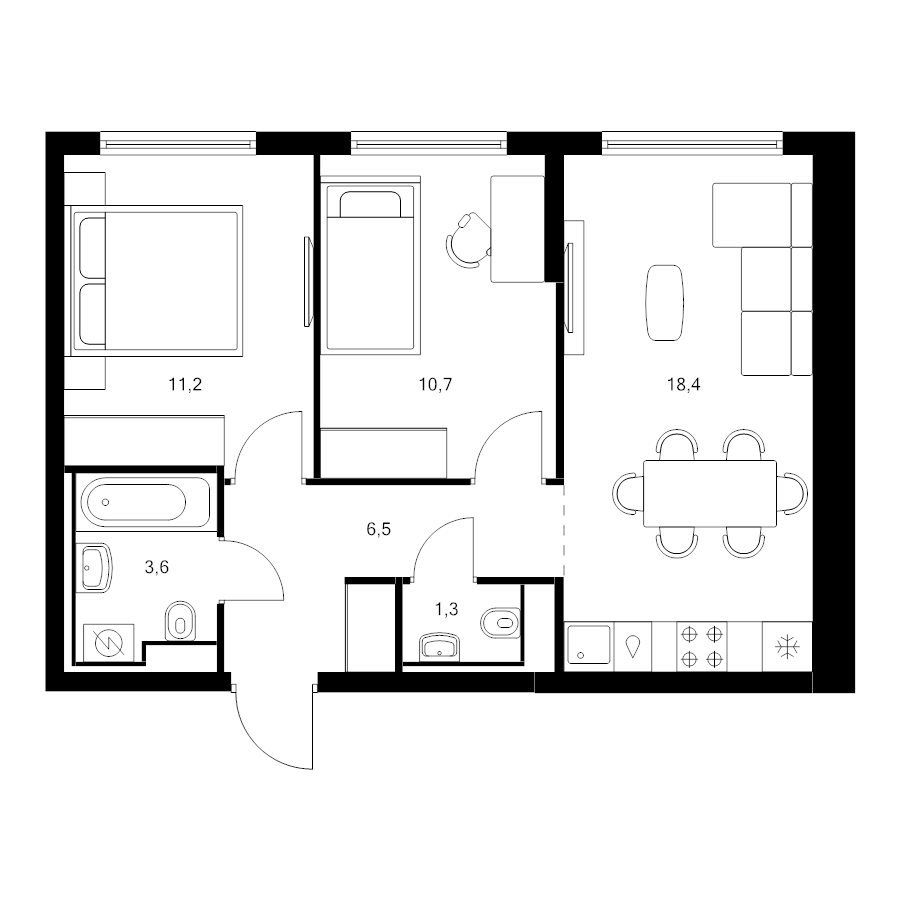 3 ккв (Евро) 51,7 м²