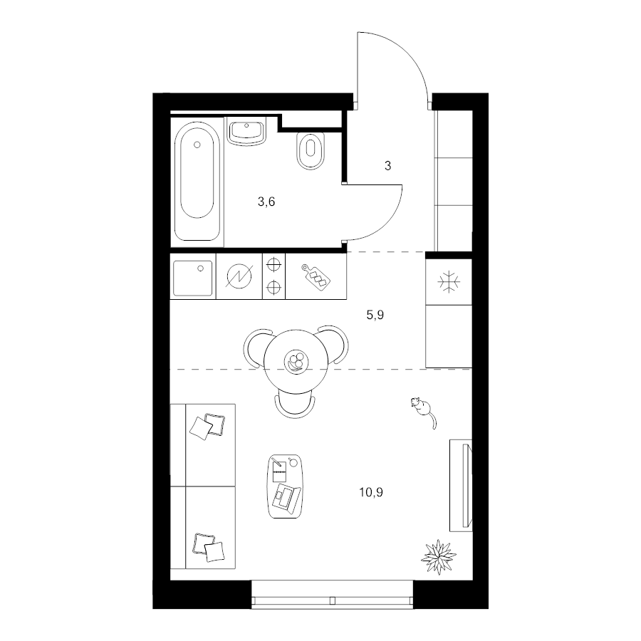 Студия 23,4 м²