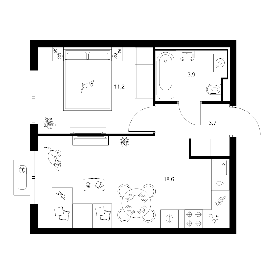 2 ккв (Евро) 37,4 м²