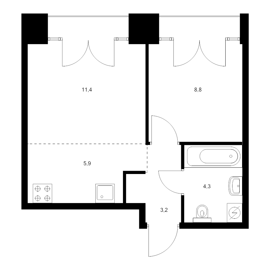 2 ккв (Евро) 34,7 м²