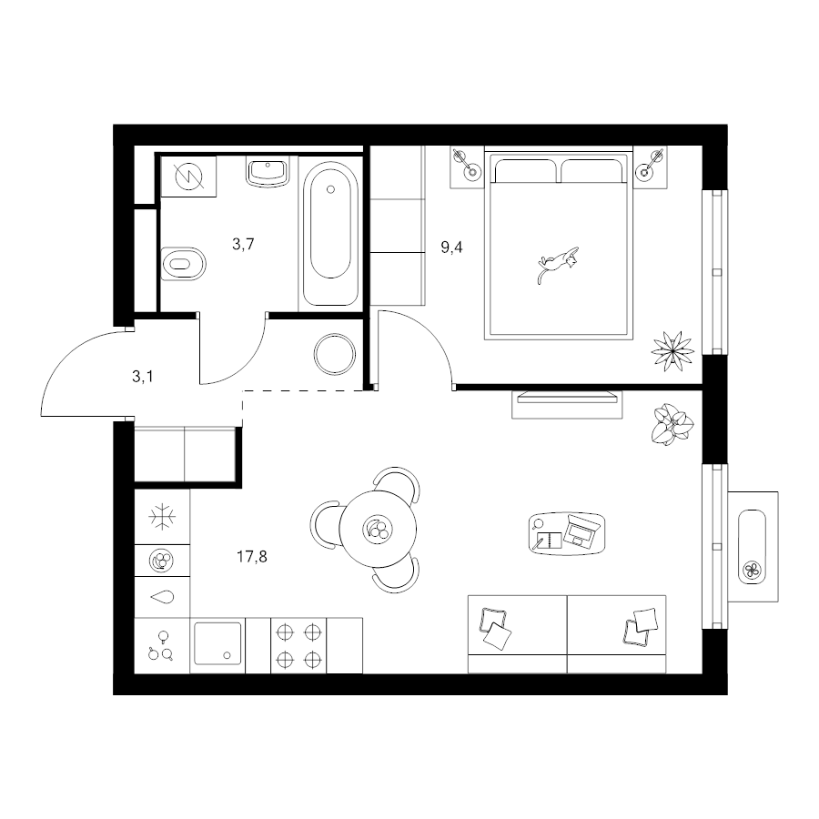 2 ккв (Евро) 34 м²
