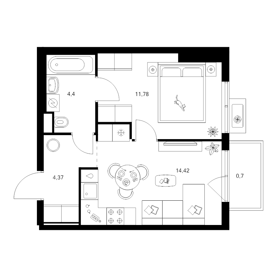 1 ккв 35,7 м²