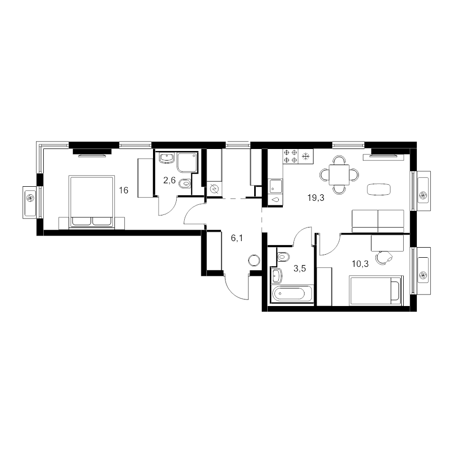 3 ккв (Евро) 61,8 м²