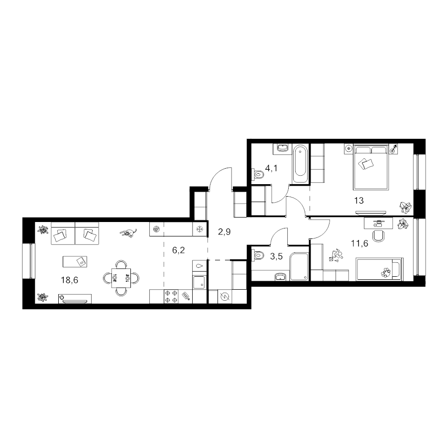 3 ккв (Евро) 71,1 м²