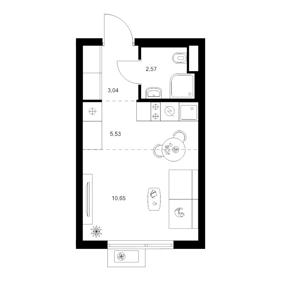 Студия 21,8 м²