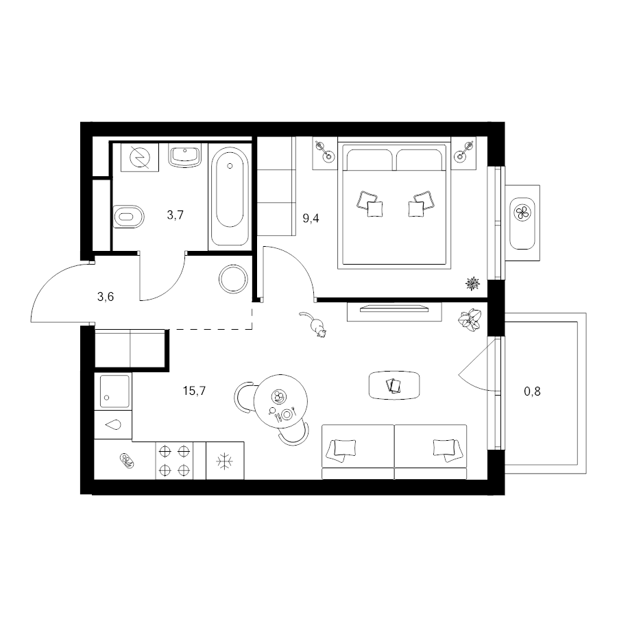 2 ккв (Евро) 33,2 м²