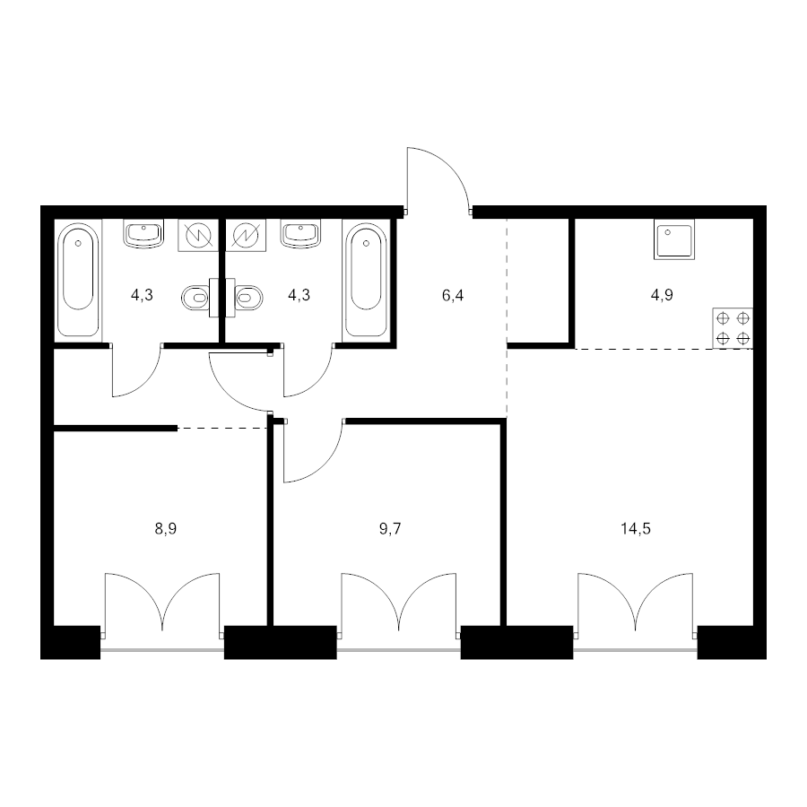 3 ккв (Евро) 57,9 м²