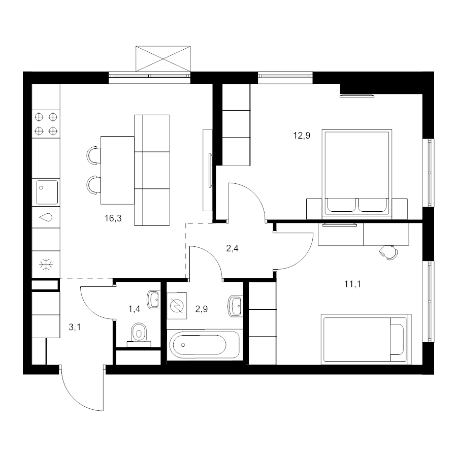 3 ккв (Евро) 50,1 м²