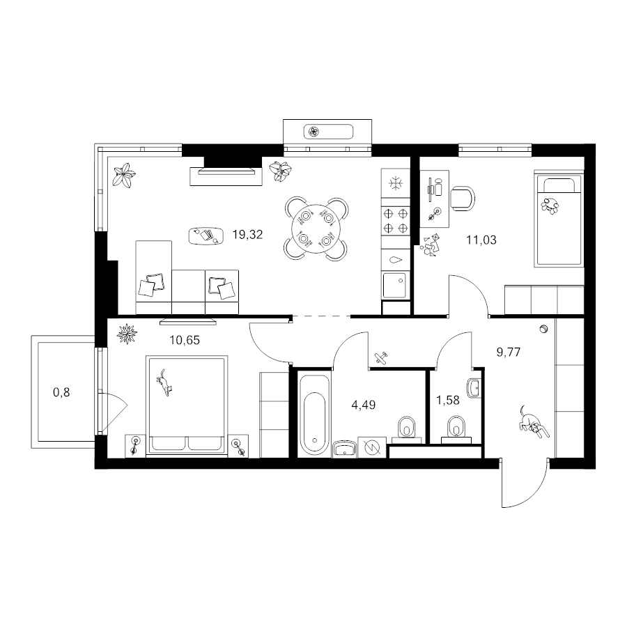 3 ккв (Евро) 57,6 м²