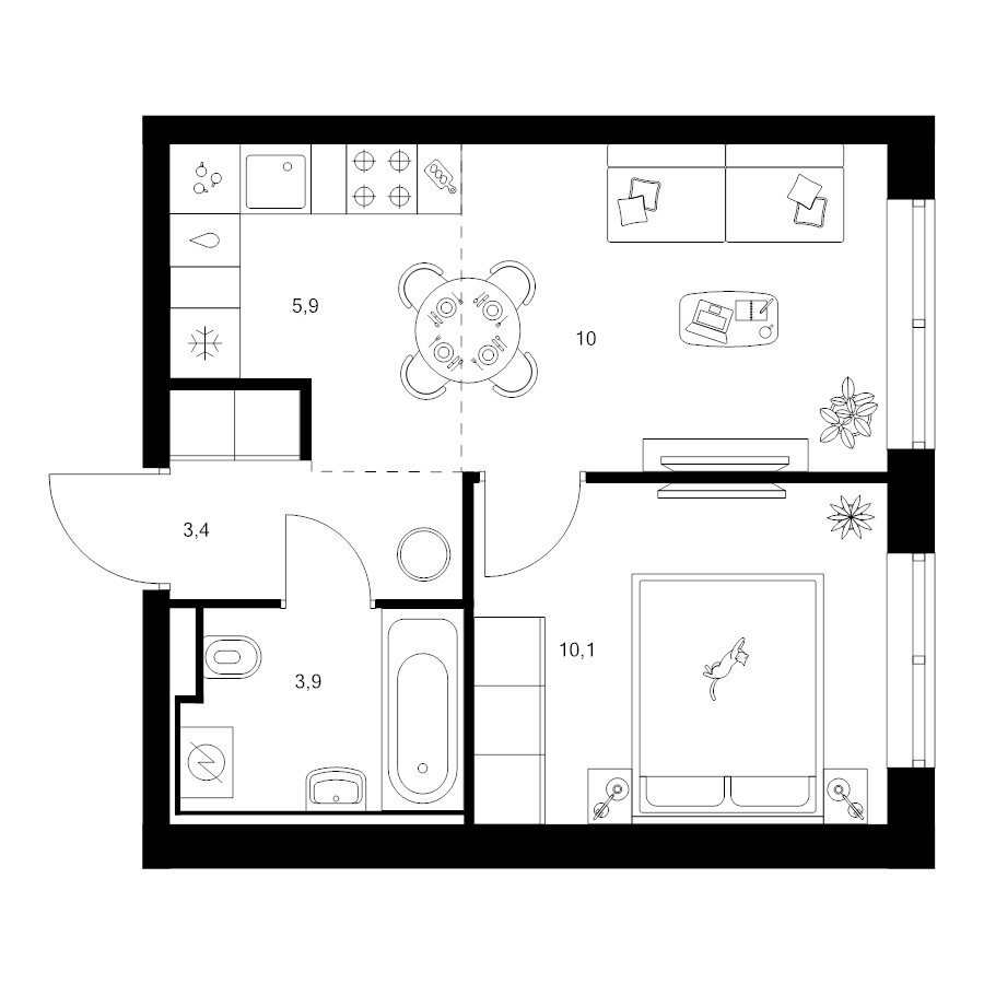 2 ккв (Евро) 33,3 м²