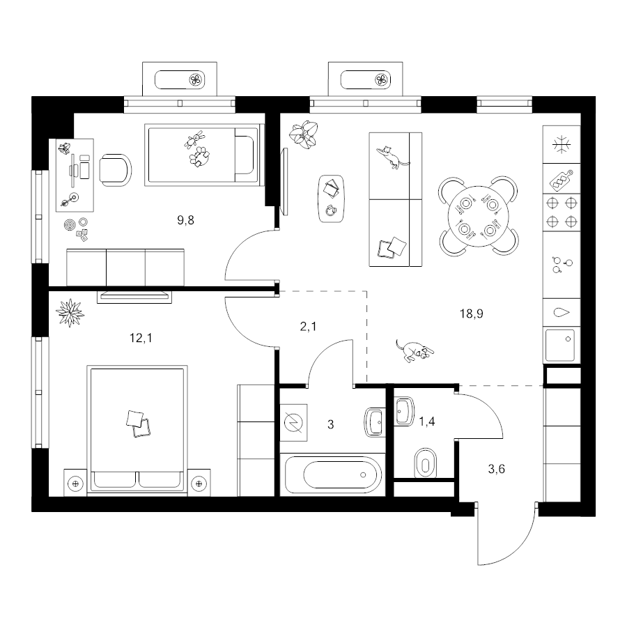 3 ккв (Евро) 50,9 м²