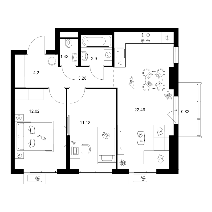 3 ккв (Евро) 58,3 м²