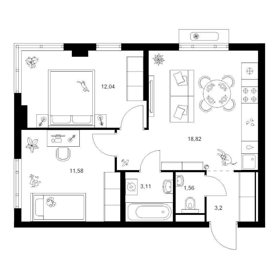 3 ккв (Евро) 50,3 м²