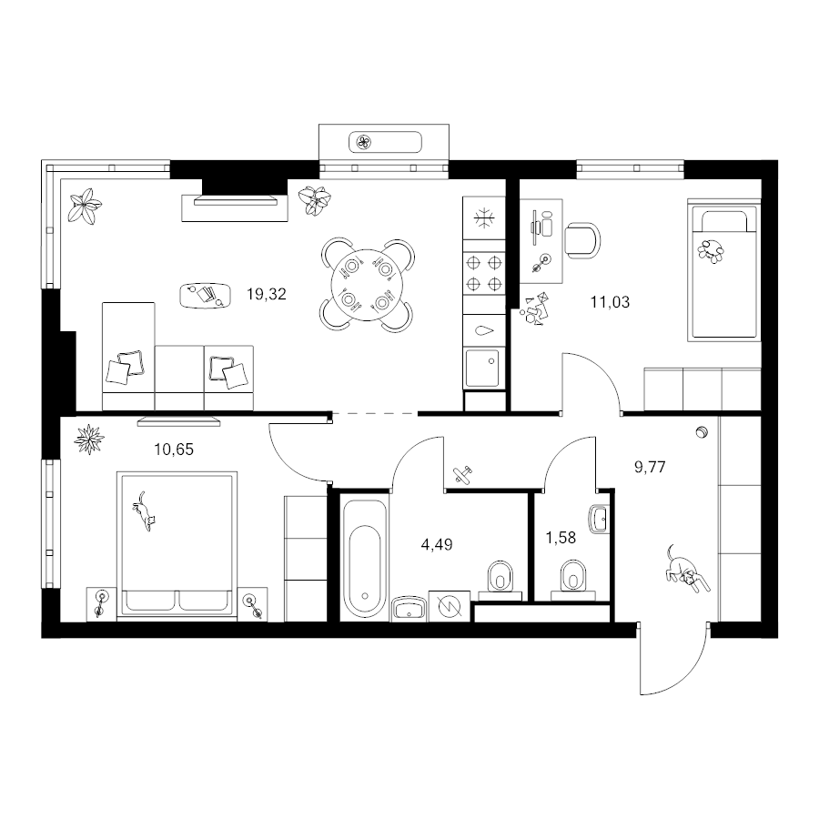 3 ккв (Евро) 56,8 м²