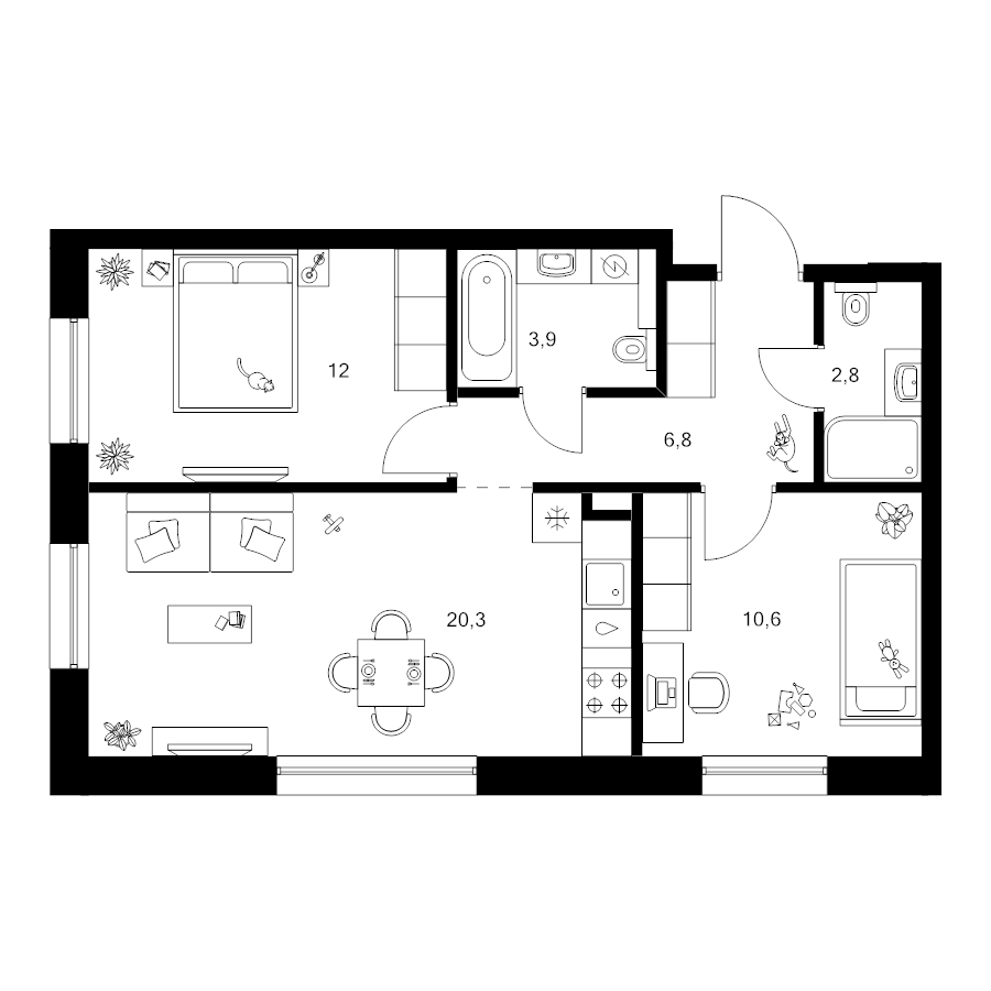3 ккв (Евро) 56,4 м²