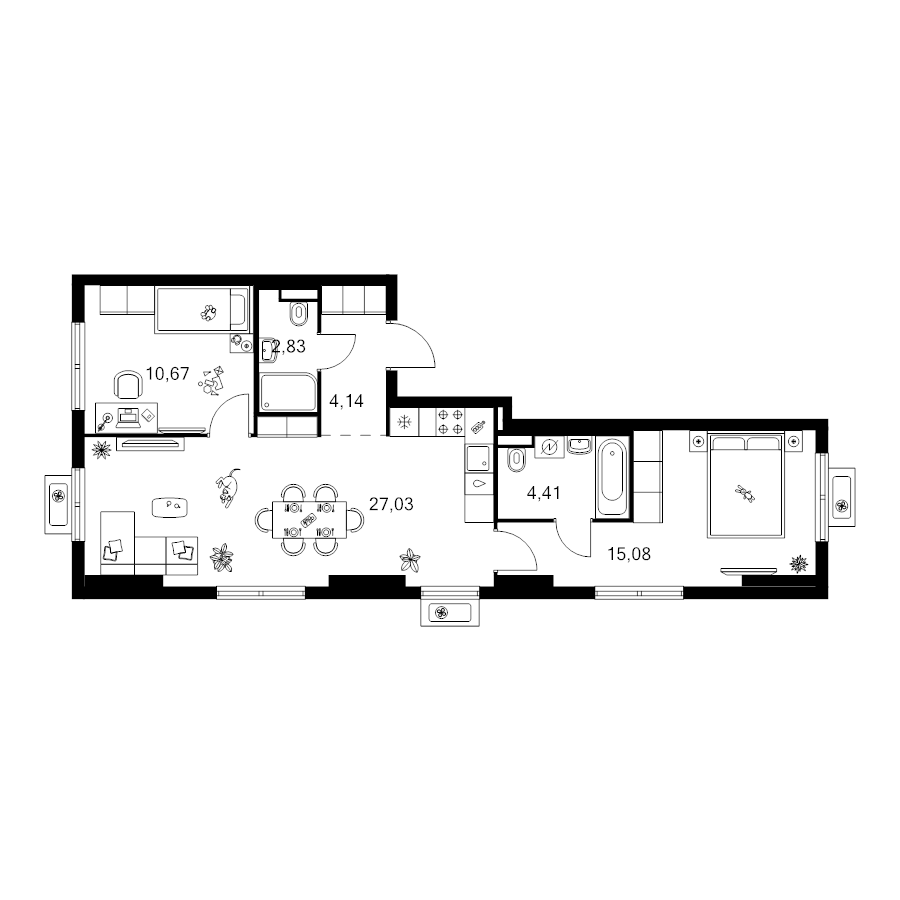3 ккв (Евро) 64,2 м²