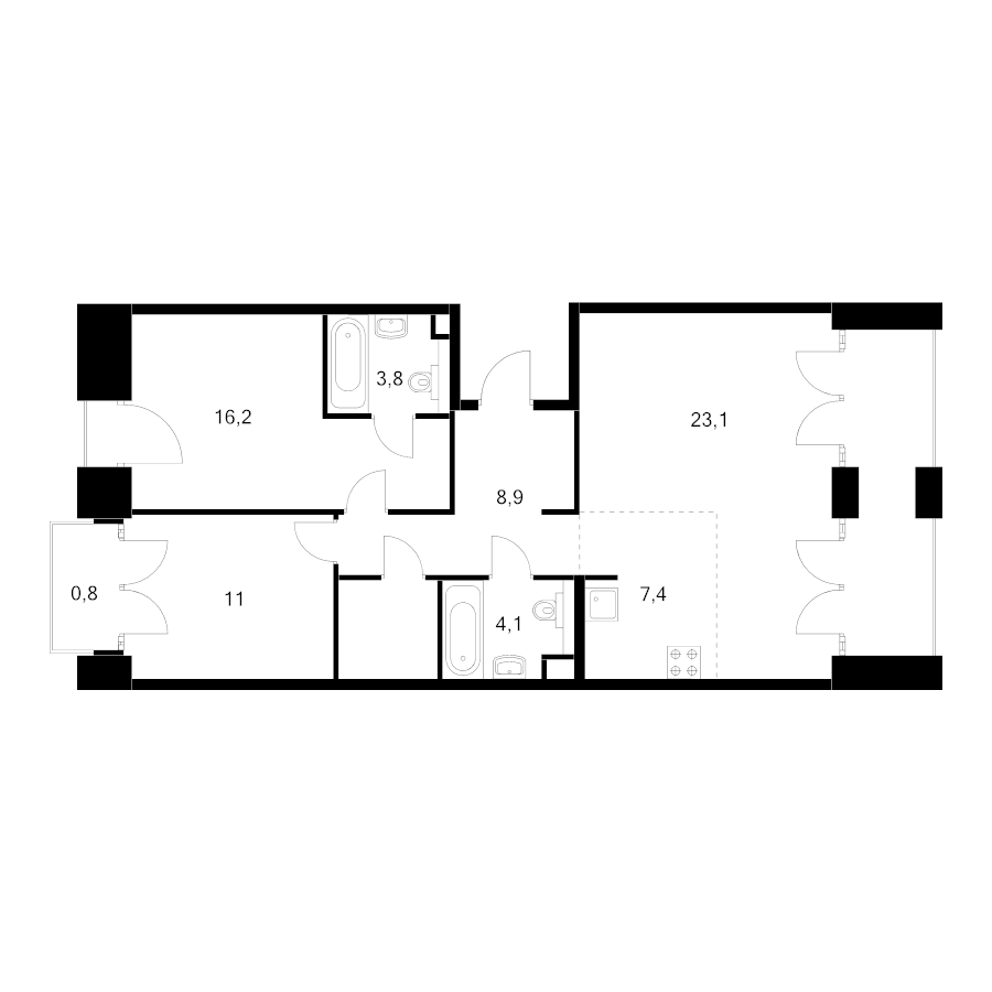 3 ккв (Евро) 80,4 м²