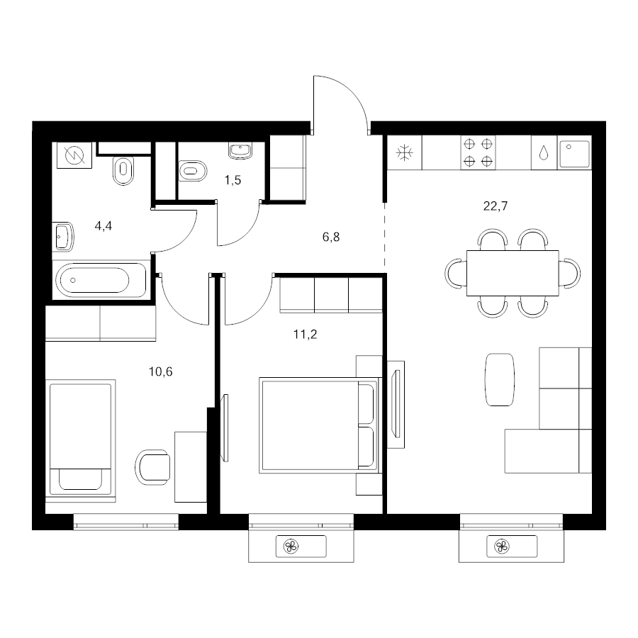 3 ккв (Евро) 57,2 м²