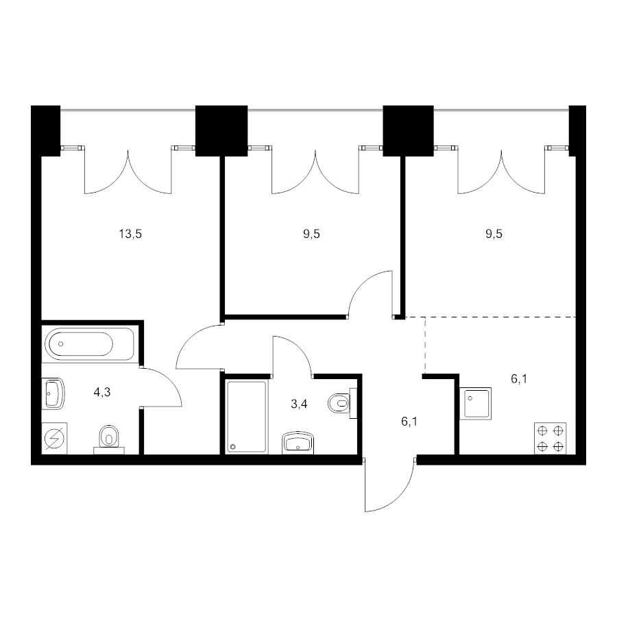 3 ккв (Евро) 54,5 м²