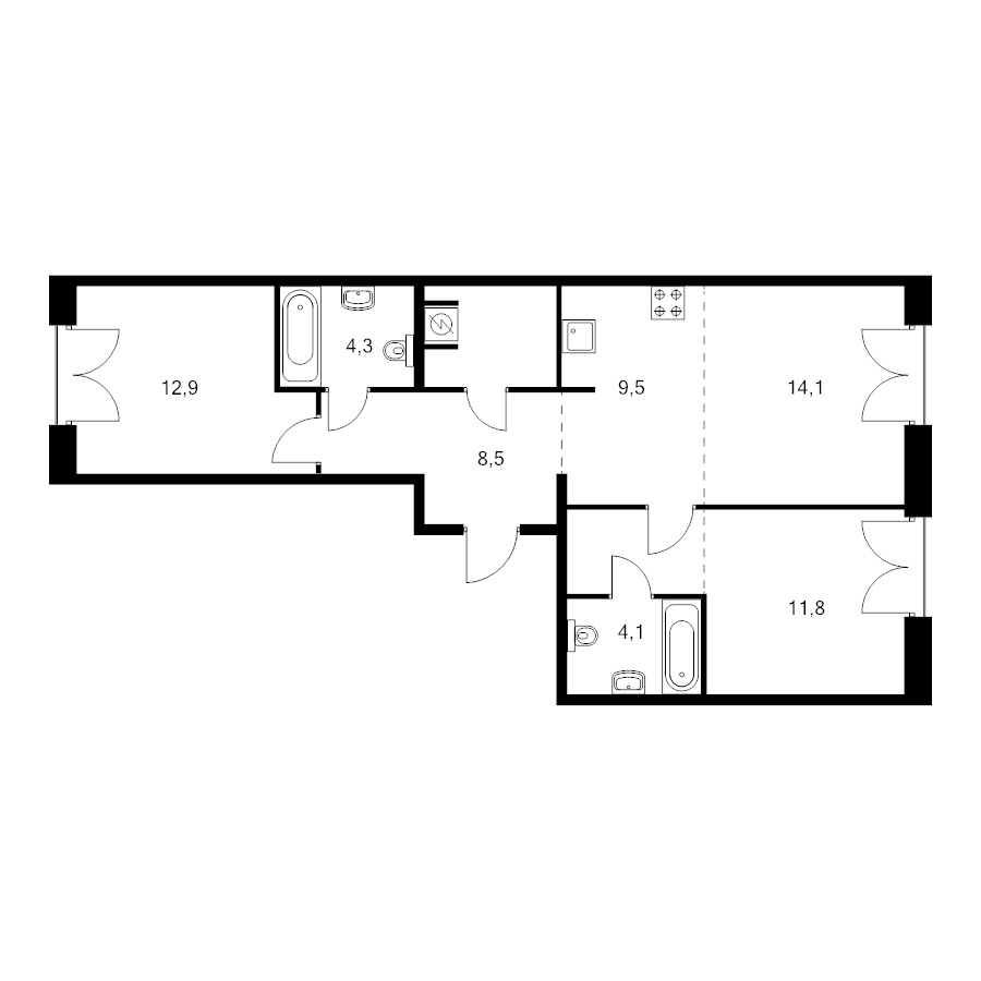 3 ккв (Евро) 72,7 м²