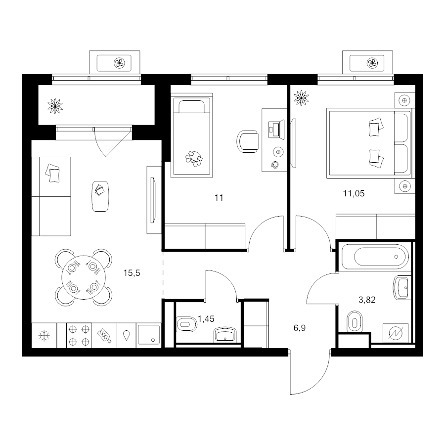 3 ккв (Евро) 50,9 м²