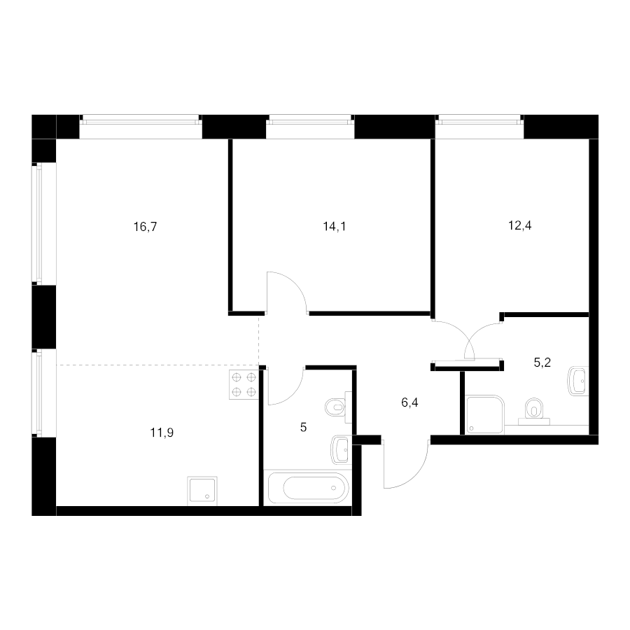 3 ккв (Евро) 71,5 м²