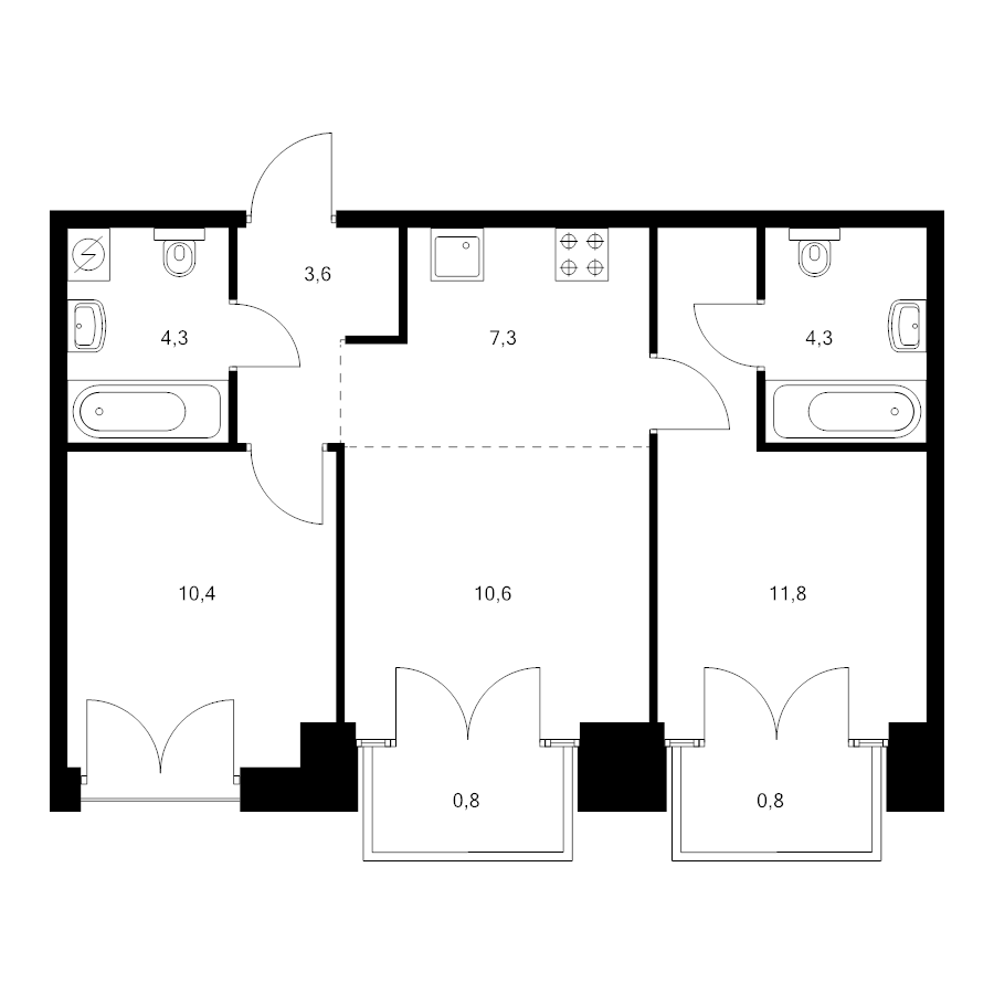 3 ккв (Евро) 54 м²