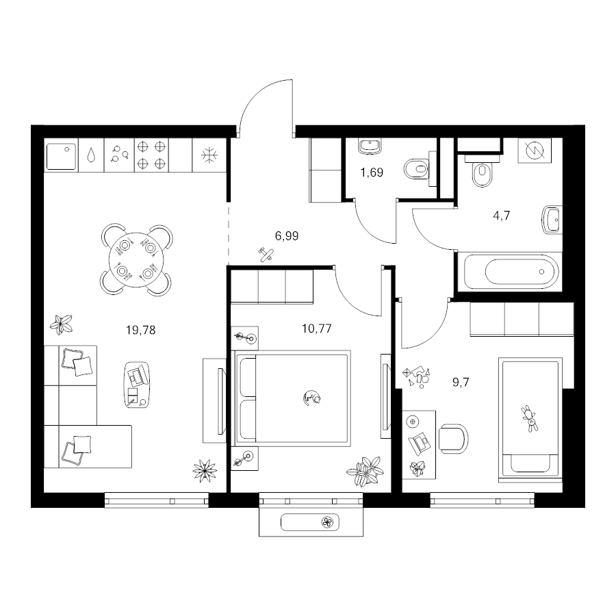 3 ккв (Евро) 53,6 м²