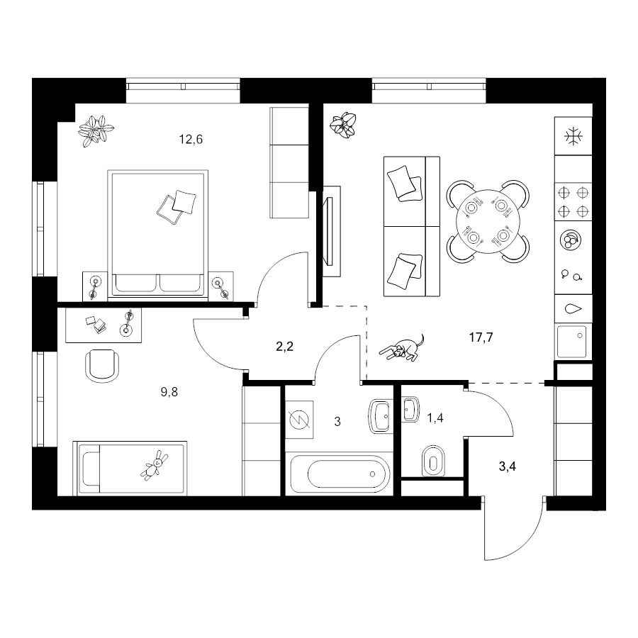 3 ккв (Евро) 50,1 м²