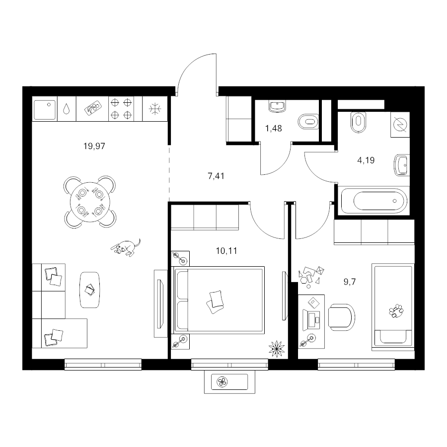 3 ккв (Евро) 52,9 м²
