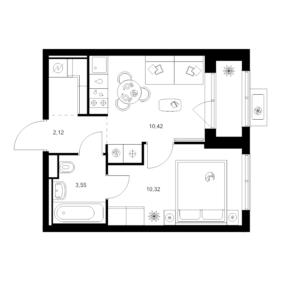1 ккв 29,6 м²
