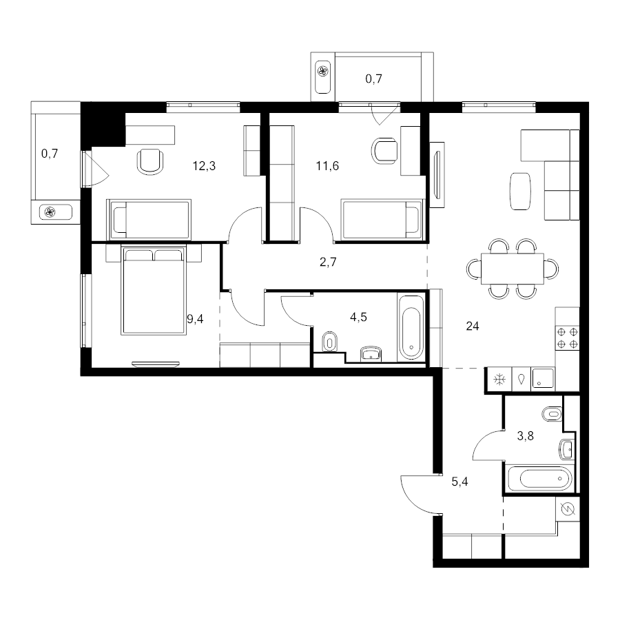 4 ккв (Евро) 85,4 м²
