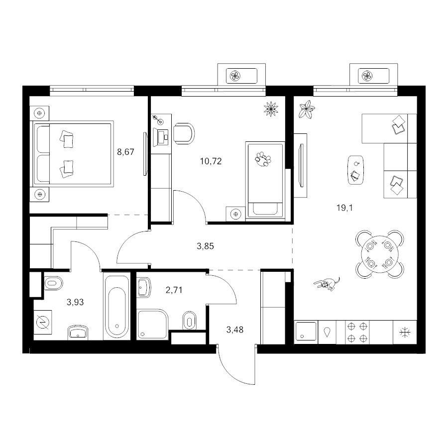 3 ккв (Евро) 56,3 м²