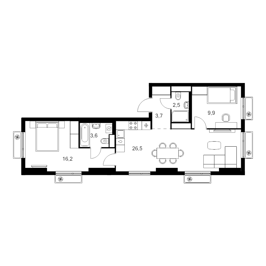3 ккв (Евро) 62,4 м²
