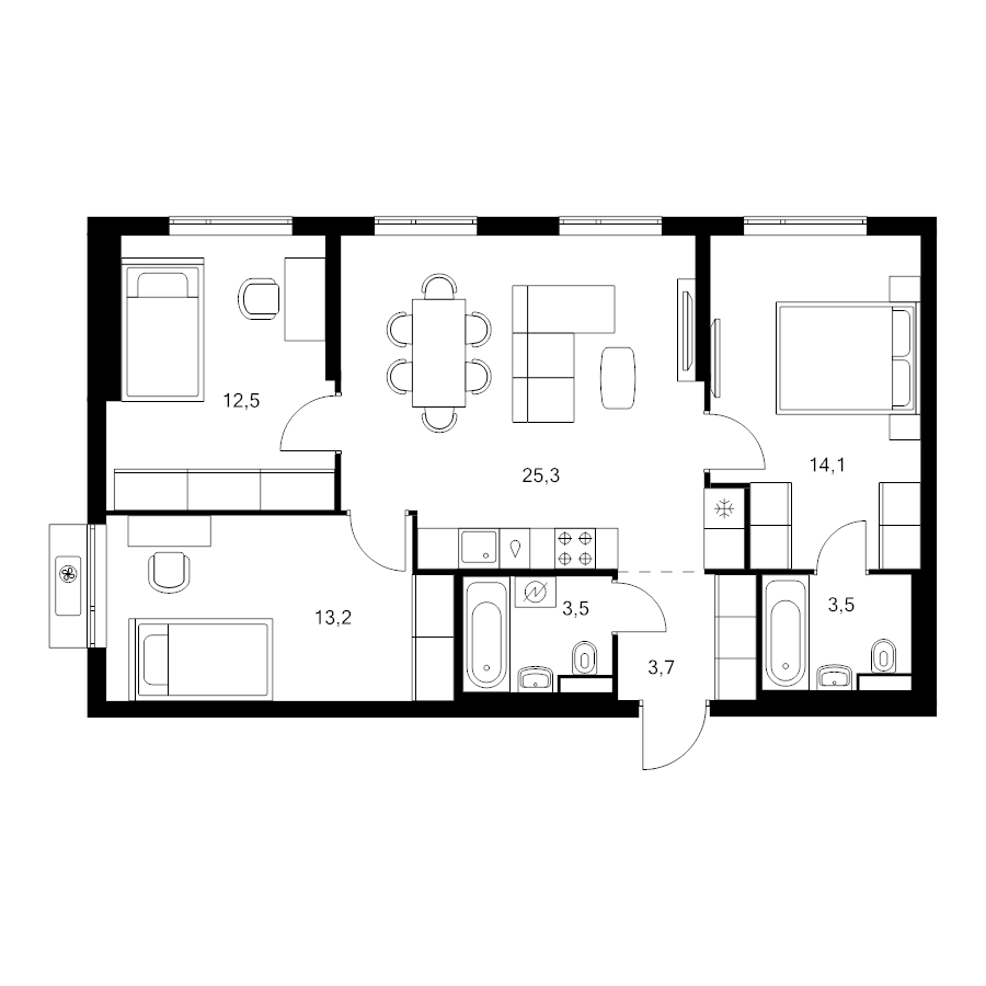 4 ккв (Евро) 75,8 м²