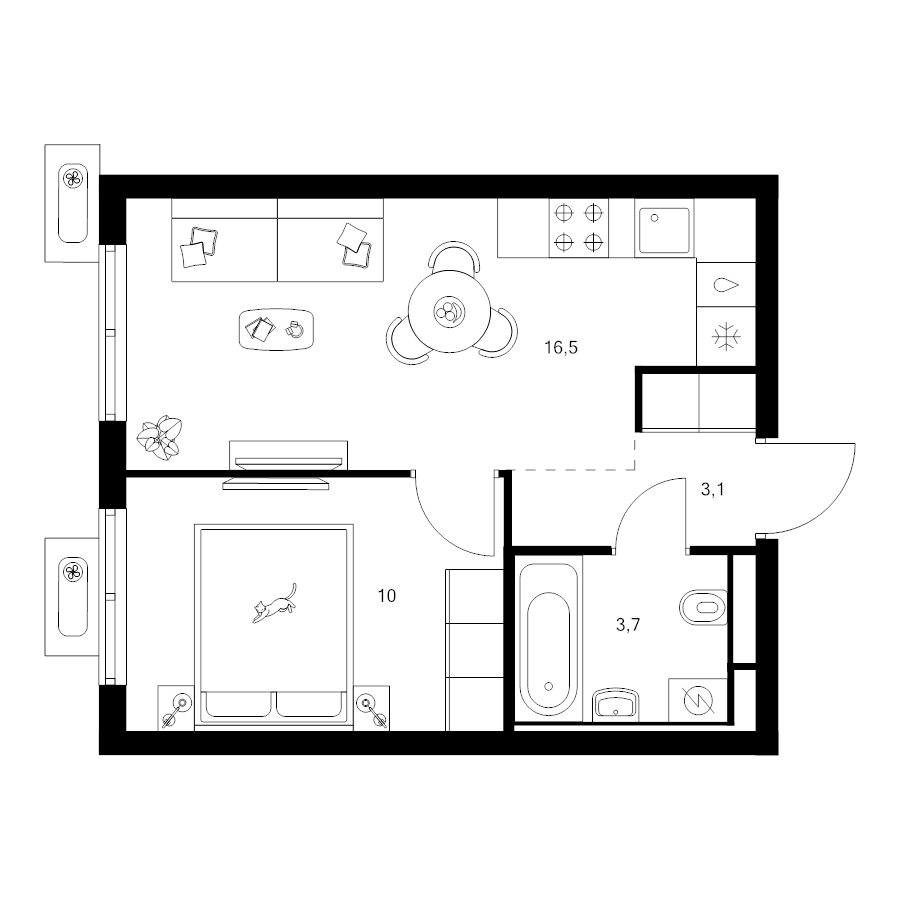 2 ккв (Евро) 33,3 м²
