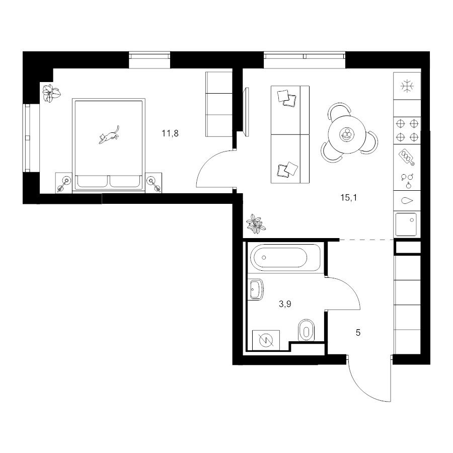 2 ккв (Евро) 35,8 м²